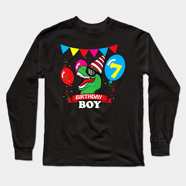 Rex 7th Dinosaur Birthday Long Sleeve T-Shirt by Brothers With Ax Sticks